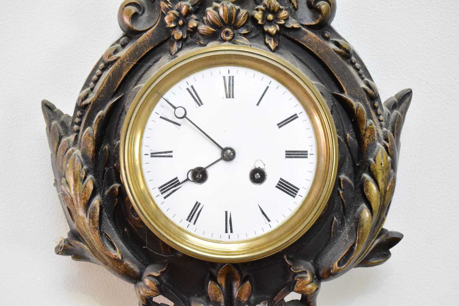 An early 20th century bronzed metal combination clock barometer/thermometer, the barometer signed 'J - Image 3 of 4