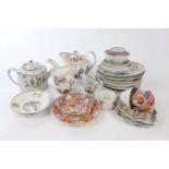 NEW HALL; a collection of tea wares, to include a serpentine teapot and cover, decorated in the