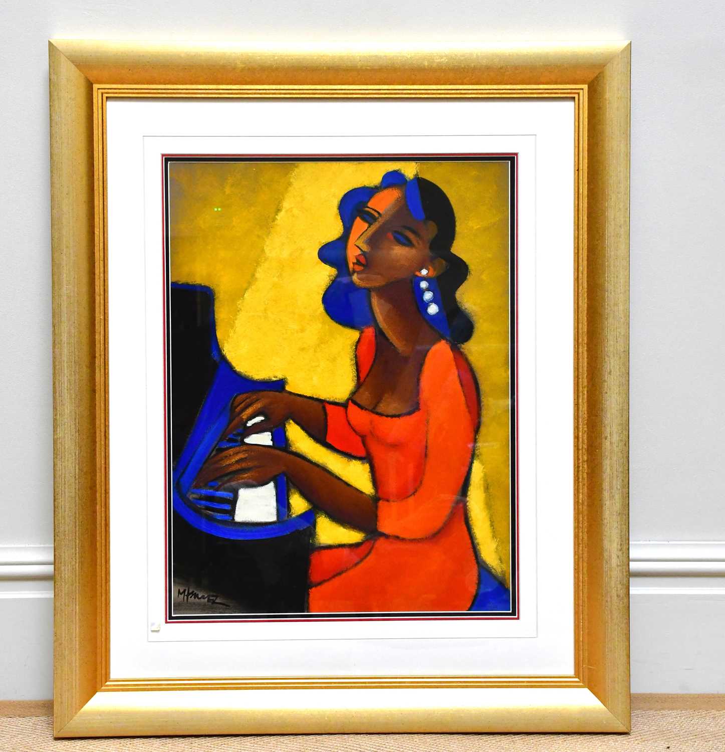 MARSHA HAMMEL; oil on gesso, 'In The Groove - 1937 Mary Lou Williams', signed, 60 x 46cm, framed and