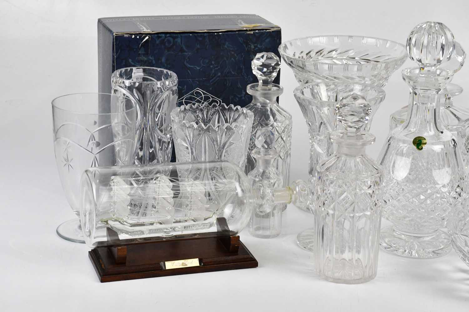 A collection of assorted glassware, including a Webb decanter, a Waterford decanter, a Royal Doulton - Image 2 of 3