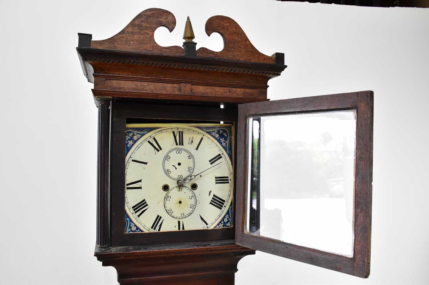 An 18th century and later eight day longcase clock, the painted face with Roman numerals and two - Image 2 of 6