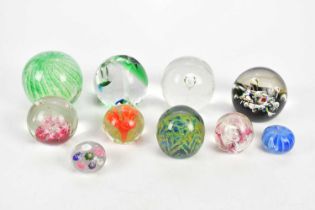 Ten glass paperweights, including a Clichy type paperweight, diameter 4.5cm.