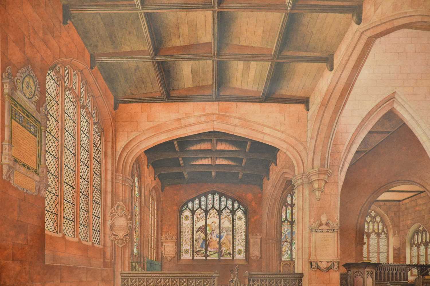 SARAH HUGGINS; a Victorian watercolour, St Anne's interior, St Anne's Church Chester, signed and - Bild 2 aus 4