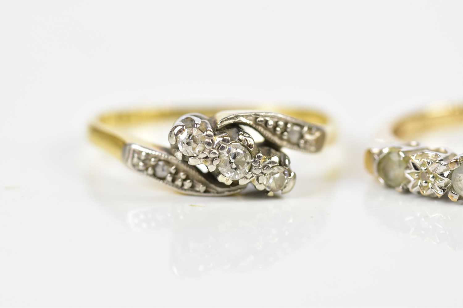 An 18ct yellow gold three stone diamond ring, size I, together with a 9ct yellow gold dress ring, - Image 3 of 5
