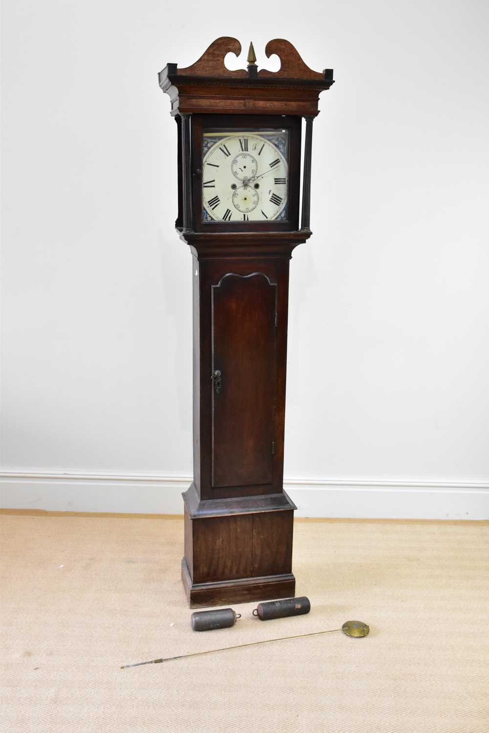 An 18th century and later eight day longcase clock, the painted face with Roman numerals and two