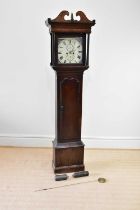 An 18th century and later eight day longcase clock, the painted face with Roman numerals and two