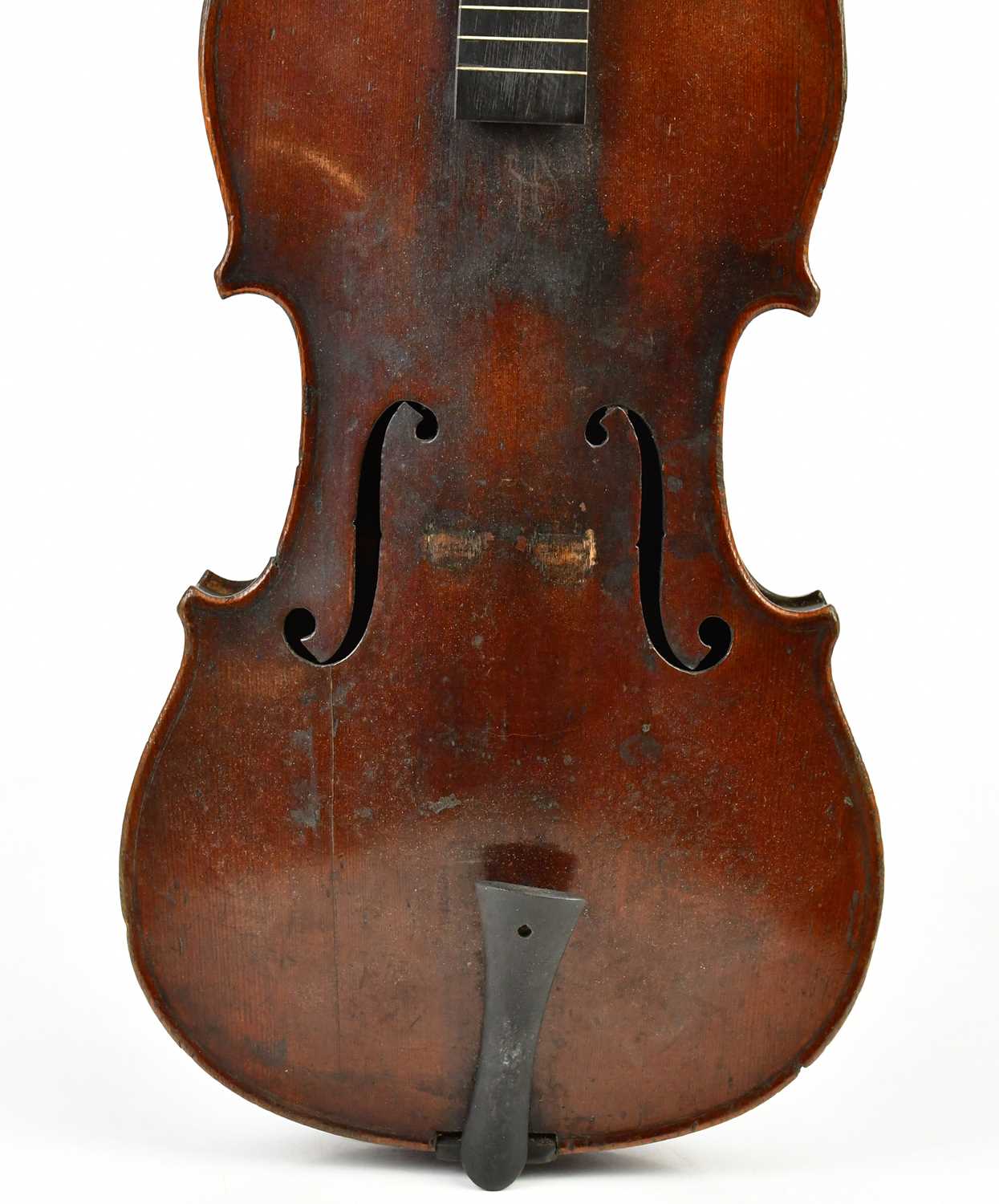 An unusual violin with long fretted fingerboard, the main body with one-piece back measuring 36cm, - Image 3 of 10