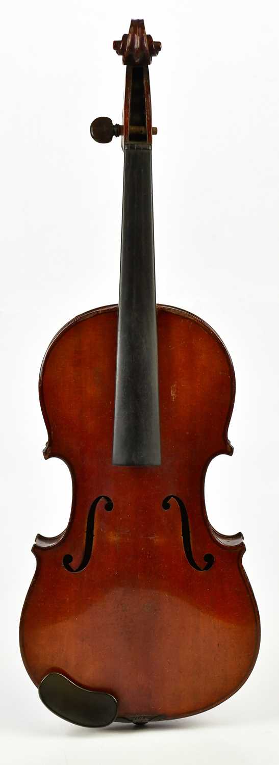 A full size German violin with two-piece back length 35.4cm, unlabelled, cased with two bows. - Image 2 of 12