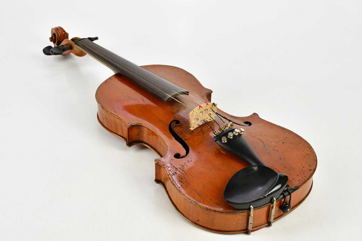 A full size German violin with two-piece back length 35.8cm, unlabelled, cased with two bows. - Image 12 of 12