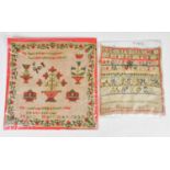 Two 19th century samplers by Mary Hardman dated 1837, to include an alphabet example, 22 x 20cm,