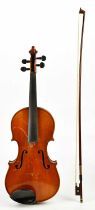 A full size German violin with two-piece burr maple back length 36cm, labelled 'Manufactured in