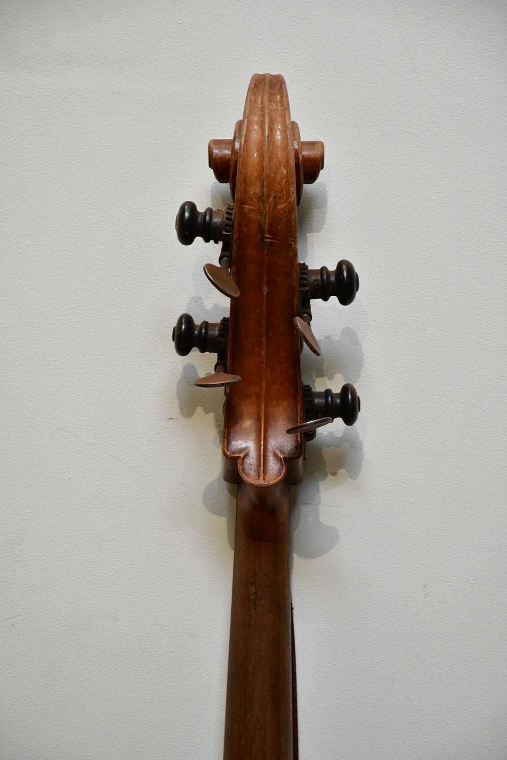 A double bass, possibly German, with two-piece back, 111cm to top of button, in need of restoration. - Image 8 of 25