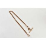 A 9ct yellow gold curb link Albert chain with T-bar, length 41cm, approx 53g.