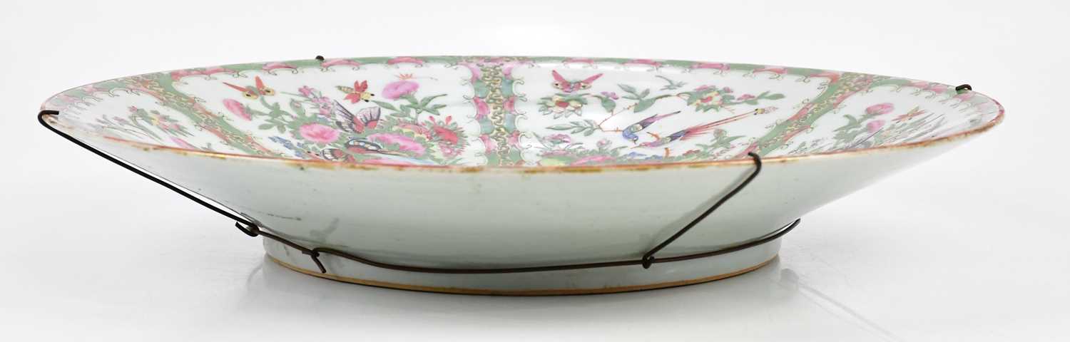 A 19th century Famille Rose wall charger decorated with birds and butterflies, diameter 41cm. - Image 6 of 8