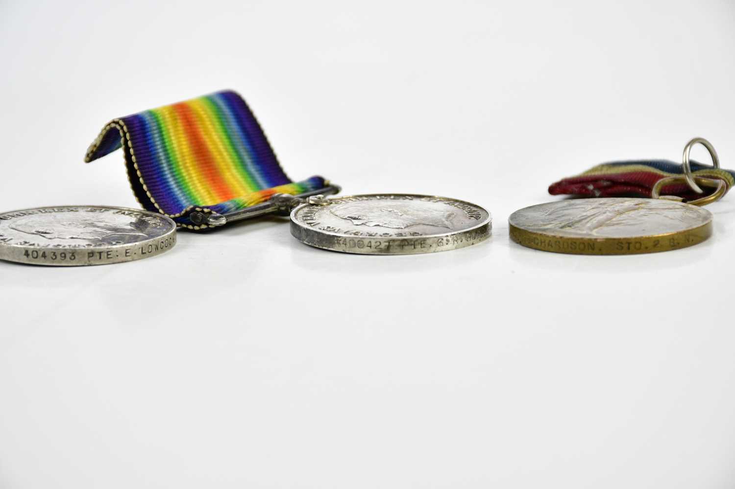 Two WWI British War Medals, awarded to 400427 Pte G.R. Goddard Manch R, and to 404393 Pte E. Lowcock - Image 3 of 3