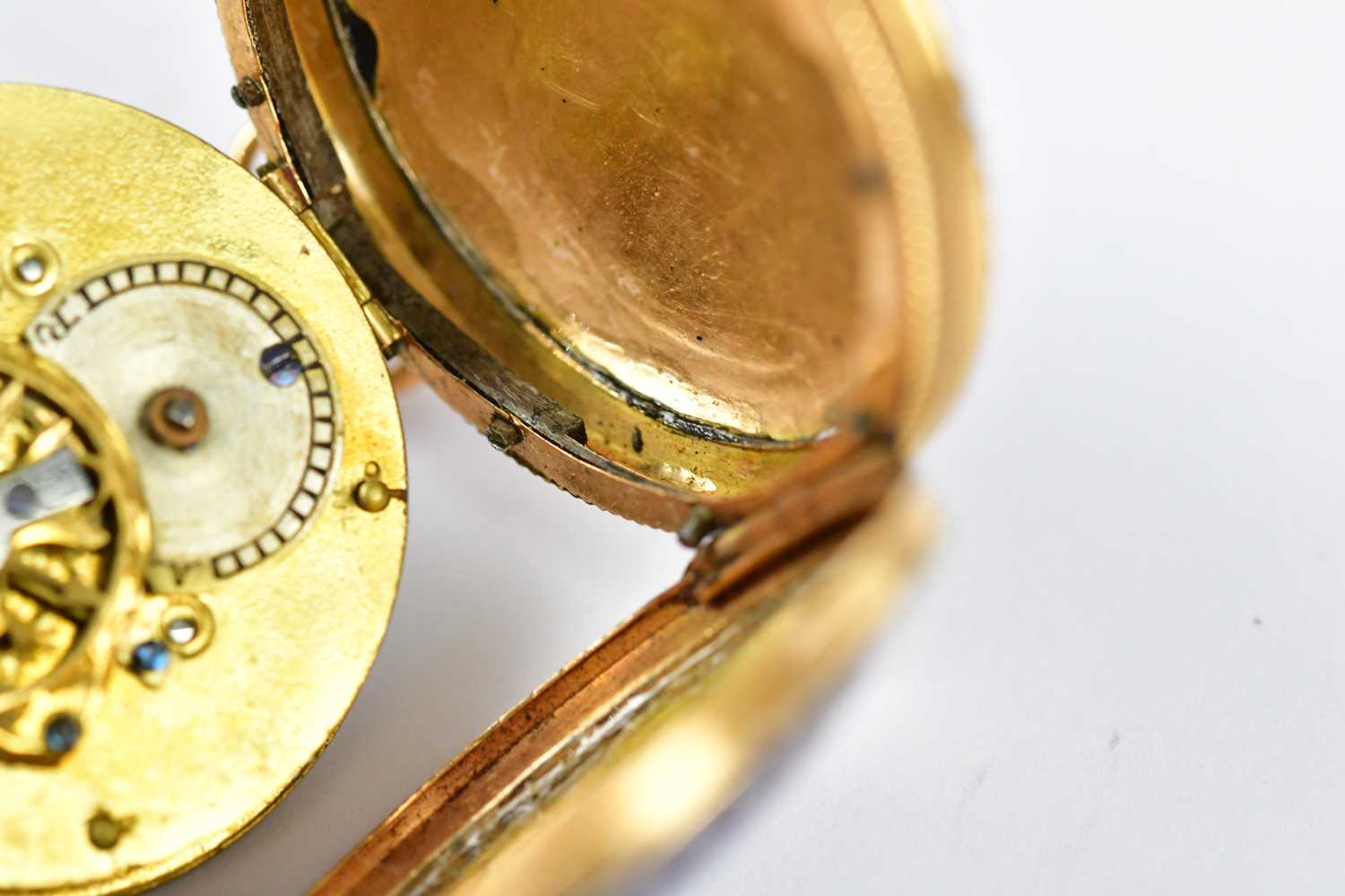 An early 20th century yellow metal and enamelled cased lady's full hunter fob watch, set with seed - Image 10 of 14