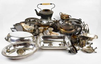 A collection of silver plated items, to include a twin handled serving tray, three different