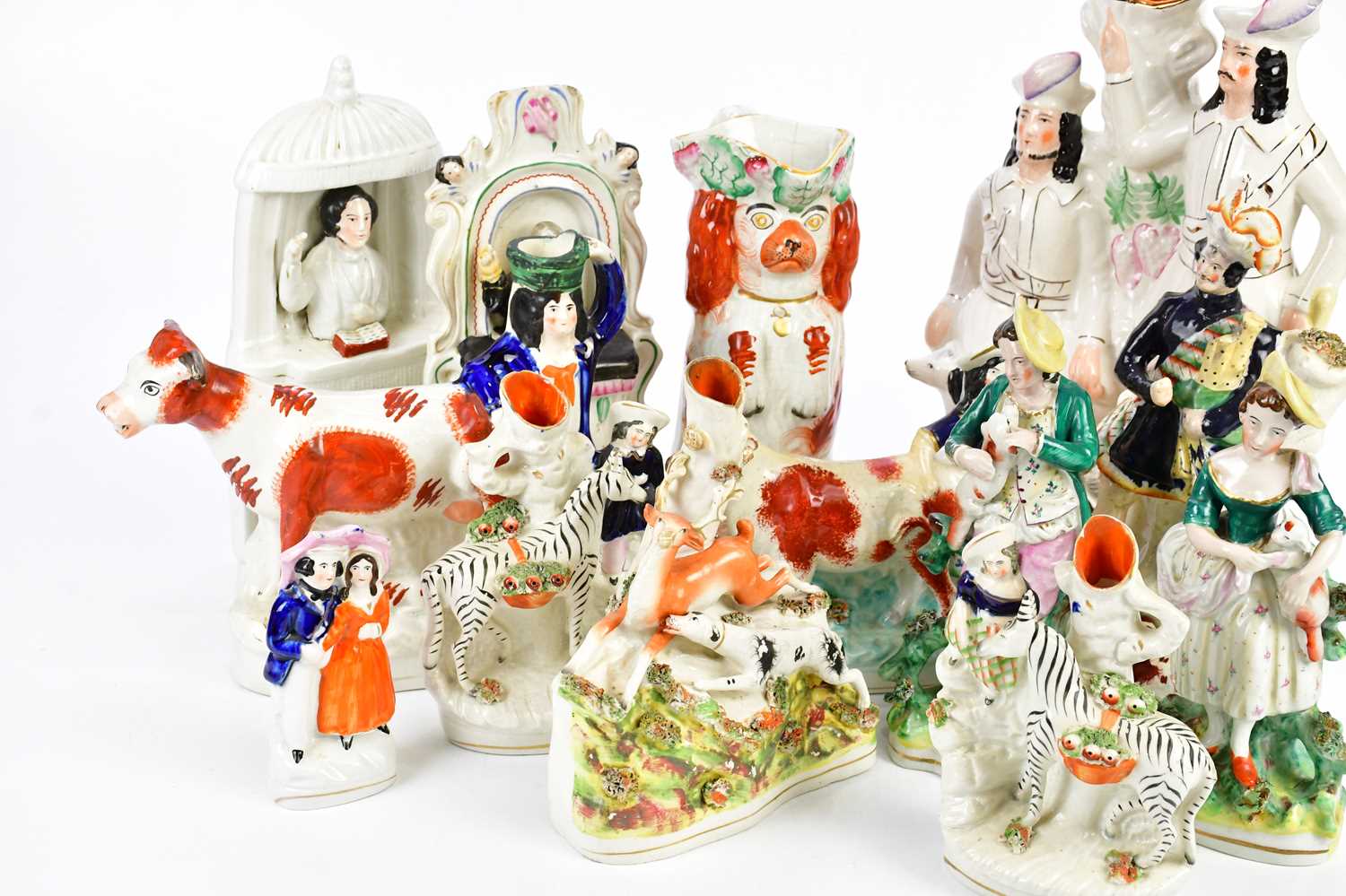 A collection of Staffordshire figures to include 'Robin Hood', 'Wesley', hound chasing deer, cows, - Image 2 of 4