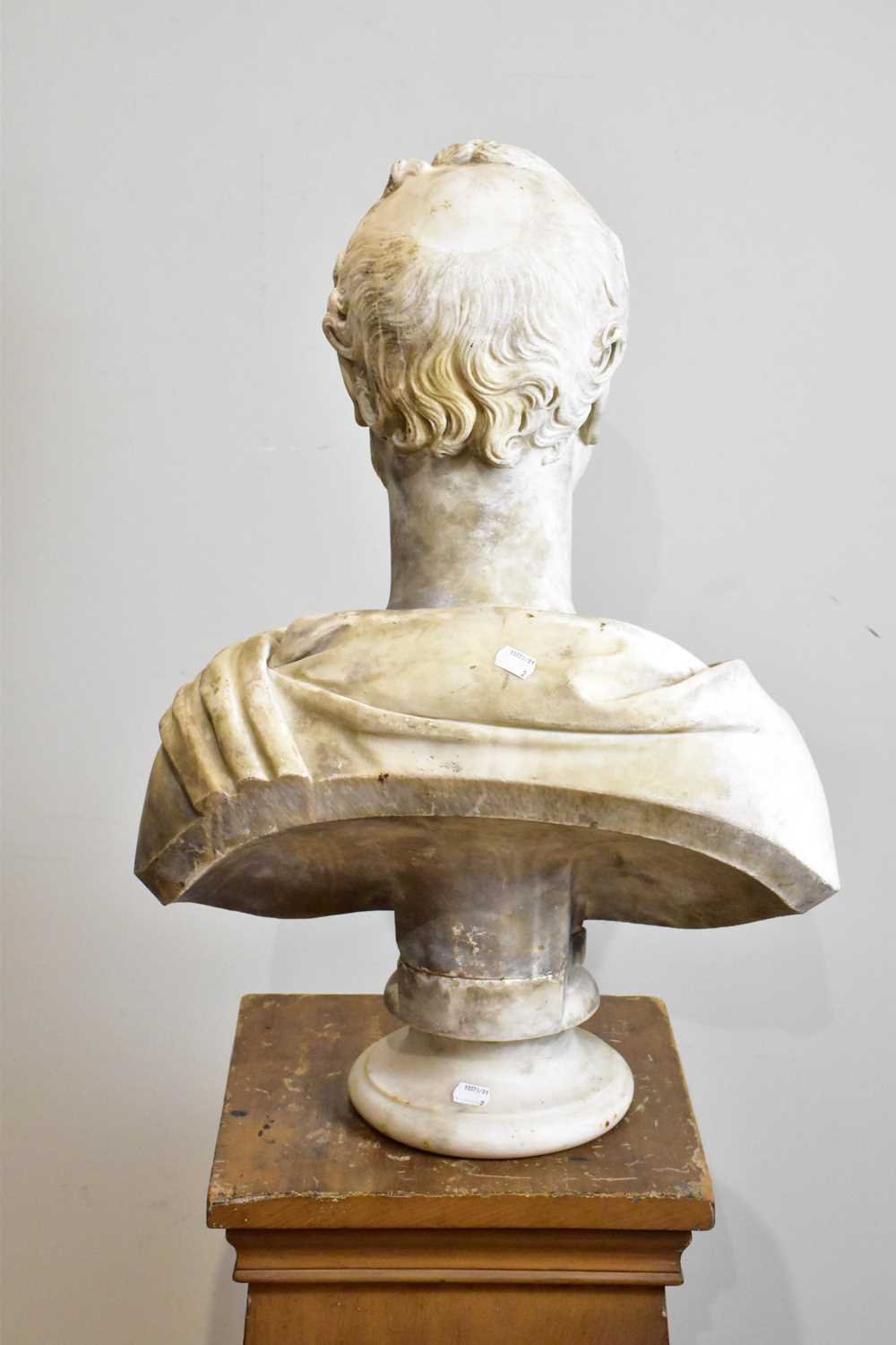 A 19th century marble bust of a gentleman upon a detachable base, height 67cm. Condition Report: The - Image 2 of 2