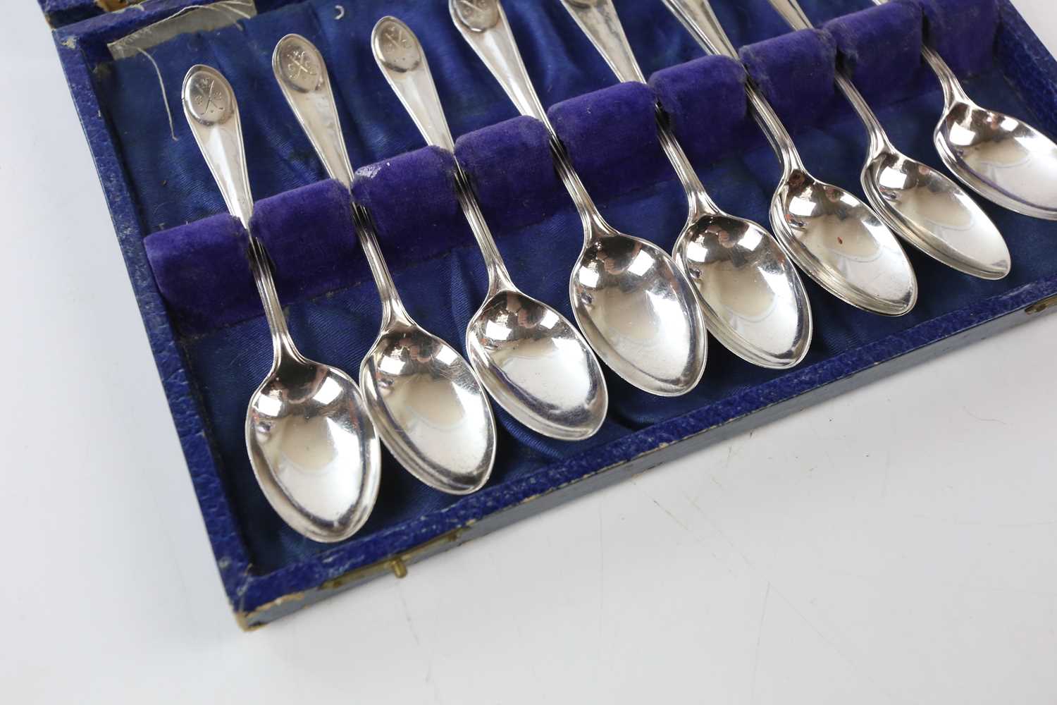 CHARLES BOYNTON & SON; nine hallmarked silver gold tea spoons, with engraved initials and cross - Image 2 of 4