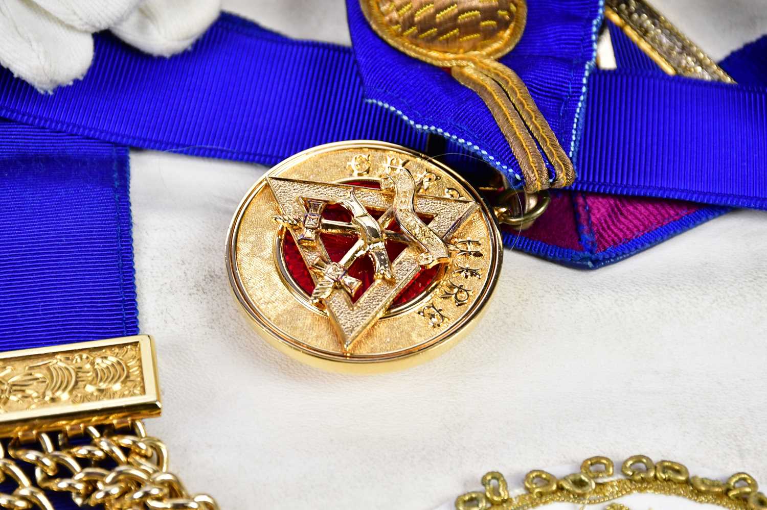 A collection of Masonic regalia including booklet, jewels including a hallmarked silver gilt example - Image 3 of 4