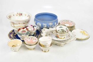 WEDGWOOD; a blue jasperware footed bowl, a Minton 'Marlow' pattern bowl, decorative ceramics