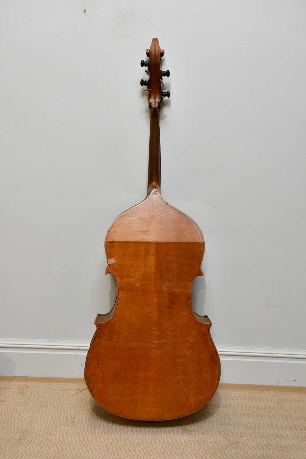 A double bass, possibly German, with two-piece back, 111cm to top of button, in need of restoration. - Image 7 of 25