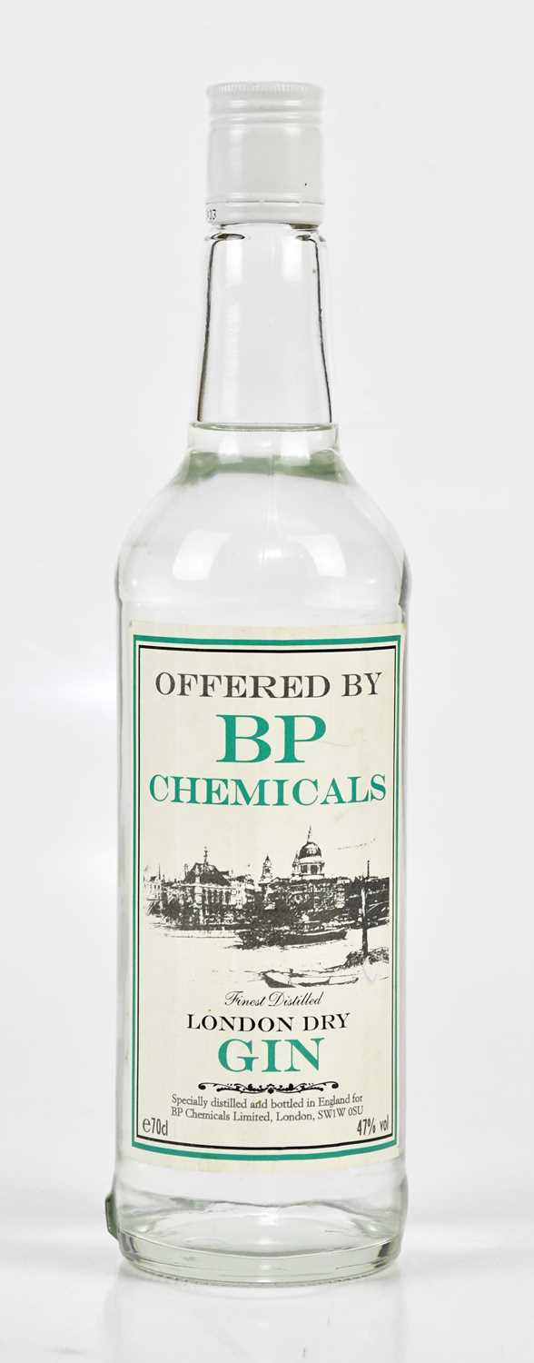 GIN; a bottle of London Dry Gin, ‘Specially distilled and bottled in England for BP Chemicals