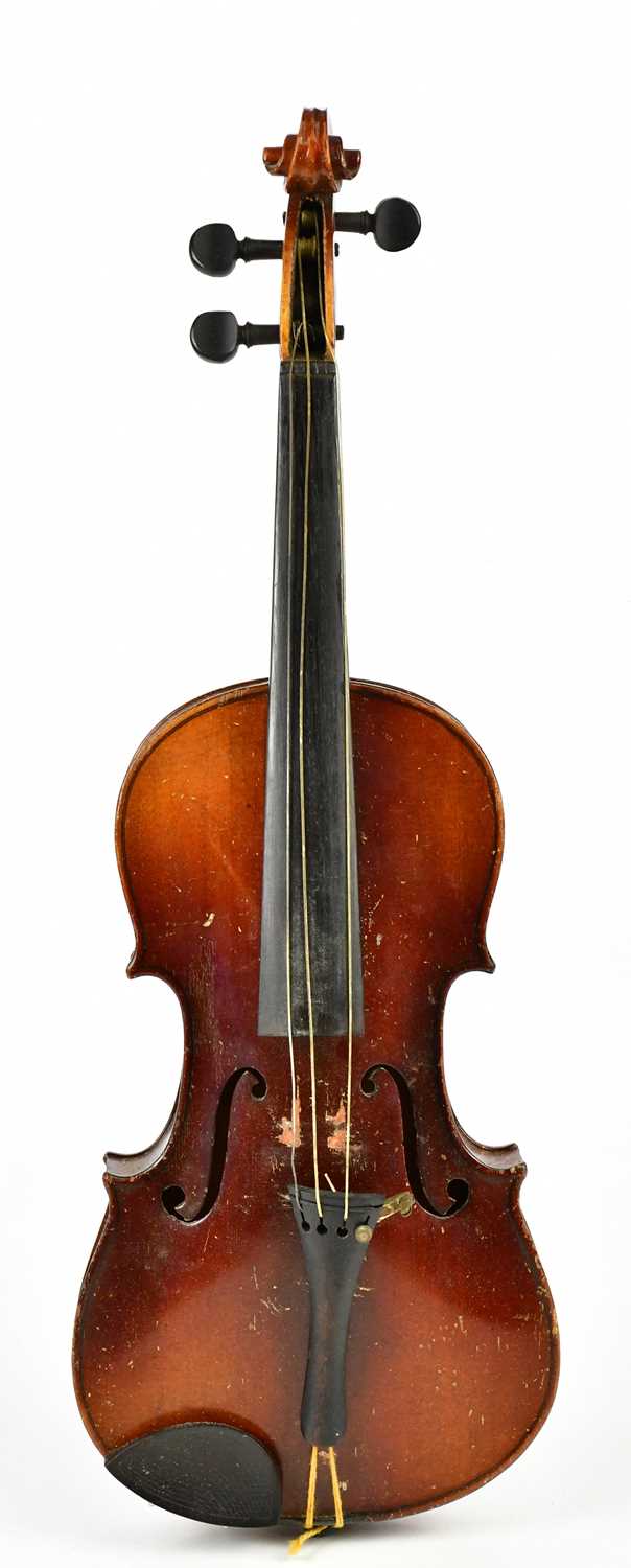 A three-quarter size violin with two-piece back length 33.5cm, cased with a bow. - Image 2 of 12