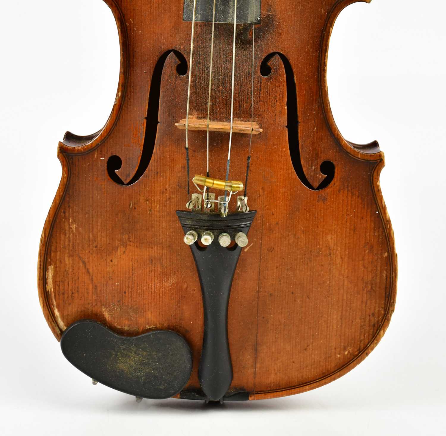 A full size German violin, Guarnerius copy with two-piece back length 35.6cm, cased with a bow. - Image 4 of 18