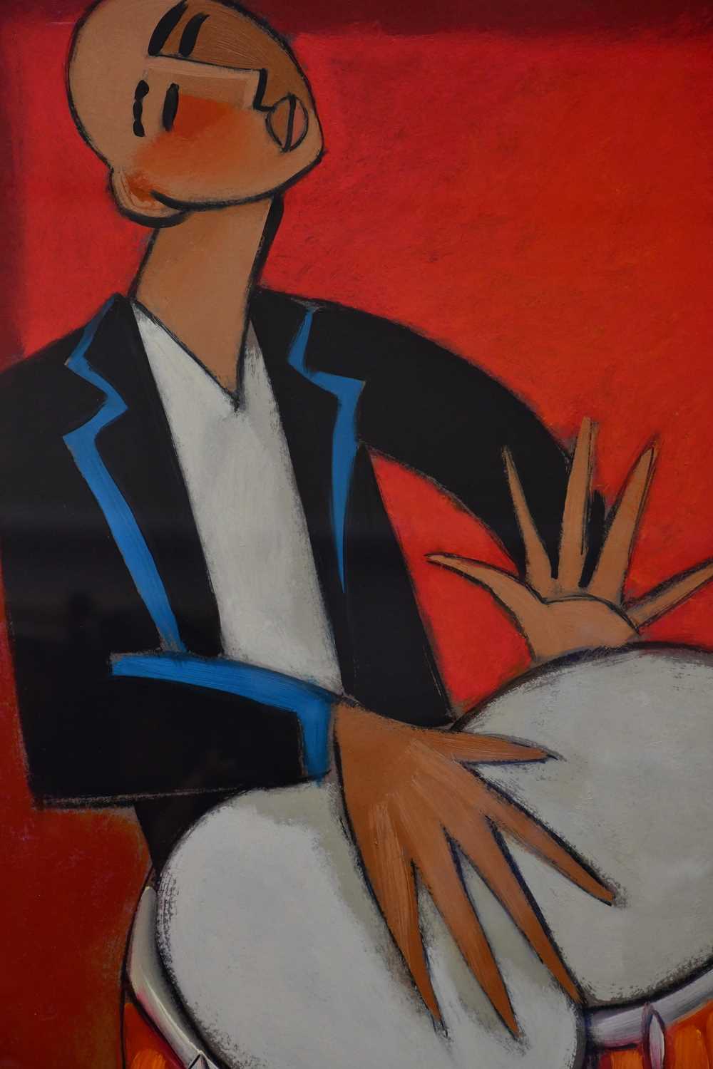 MARSHA HAMMEL; oil on gesso, 'Samba Drums', signed, 60 x 45cm, framed and glazed. Provenance: With - Image 2 of 5