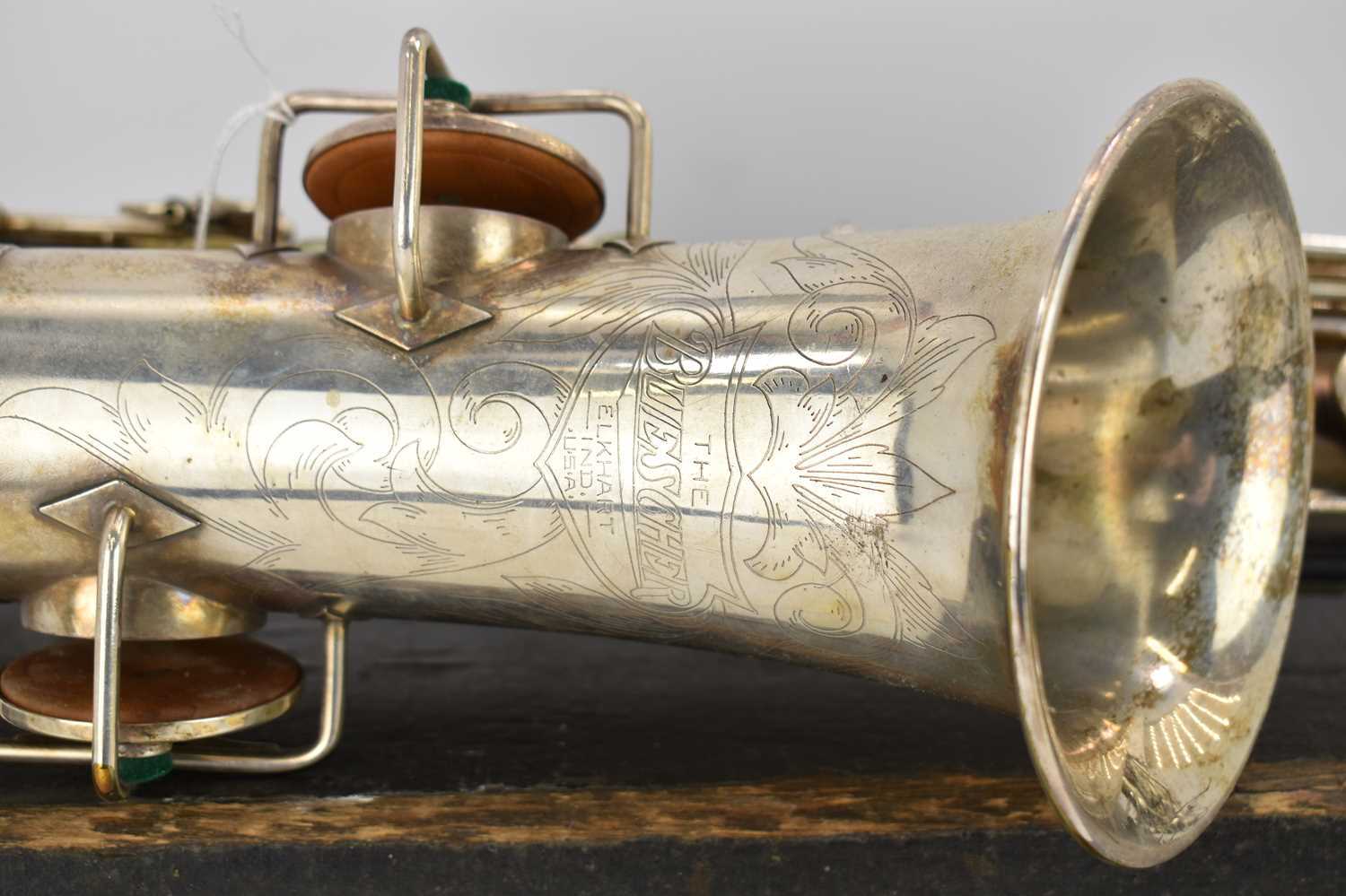 THE BUESCHER; a silver plated alto saxophone, marked 'True-Tone, Low Pitch', serial no. 245116, with - Image 4 of 6