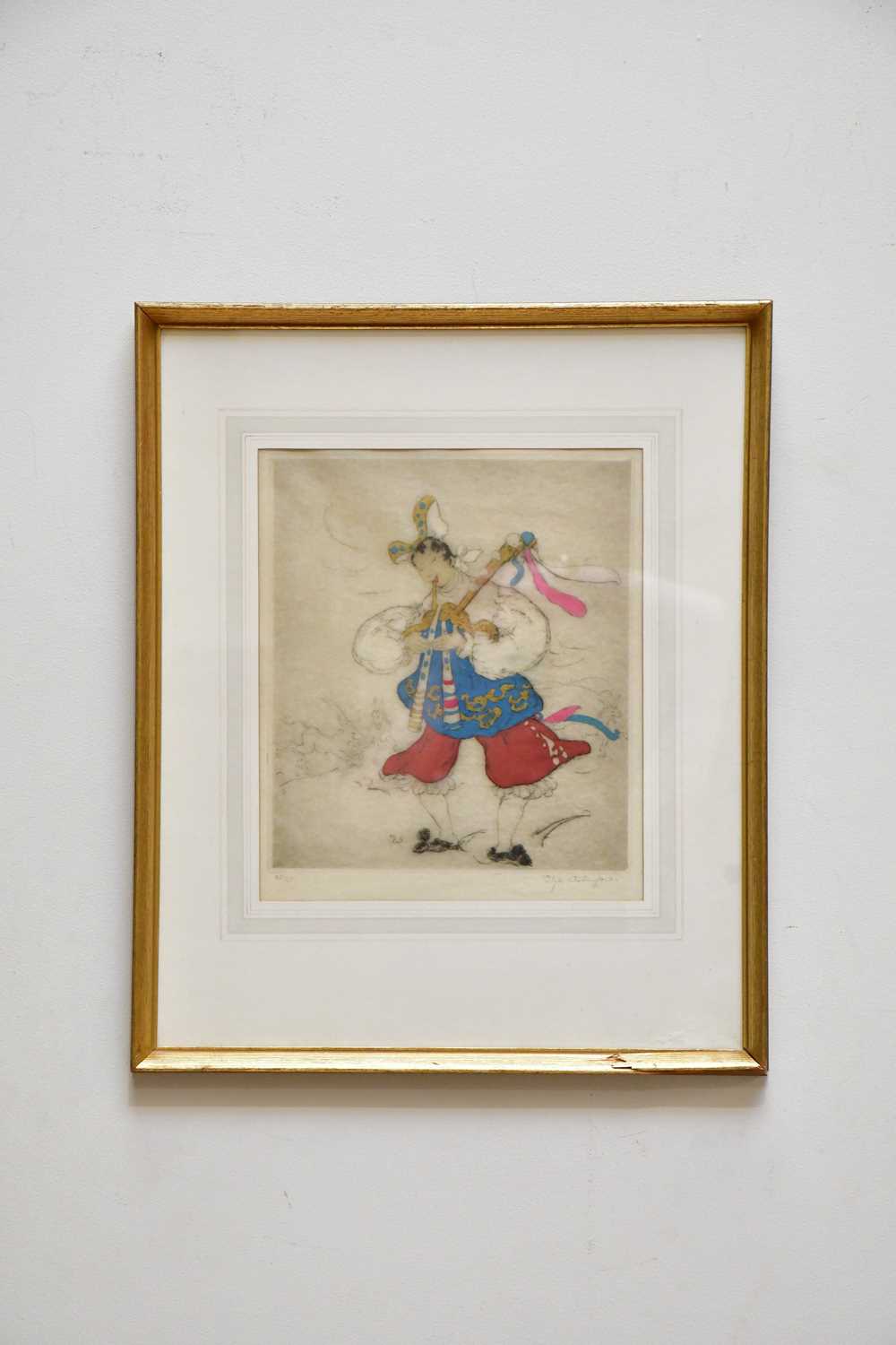 † ELYSE ASHE LORD (1900-1971); signed limited edition colour etching, 'Donkey Dance', 48/75,