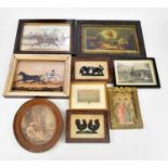 A collection of 19th century prints, etchings and engravings including hunting scenes, a print on