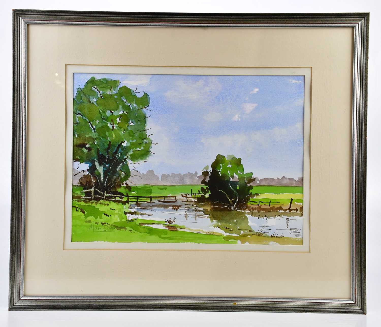 † ALAN BENSON; watercolour, rural landscape, signed lower left, 31 x 42.5cm, framed and glazed.