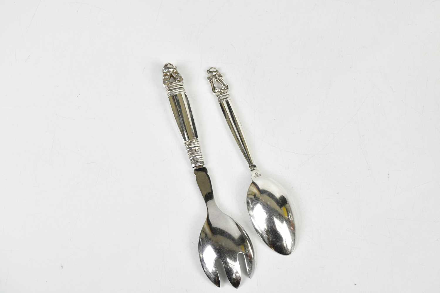 GEORG JENSEN; a spoon and fork server, stamped 'sterling silver Denmark', approx combined weight 4. - Image 4 of 5