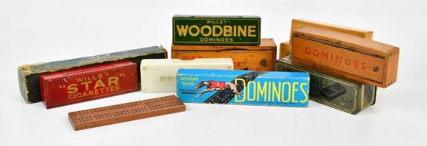 A collection of vintage dominoes including Will's Woodbine advertising examples, Greyhound Brand