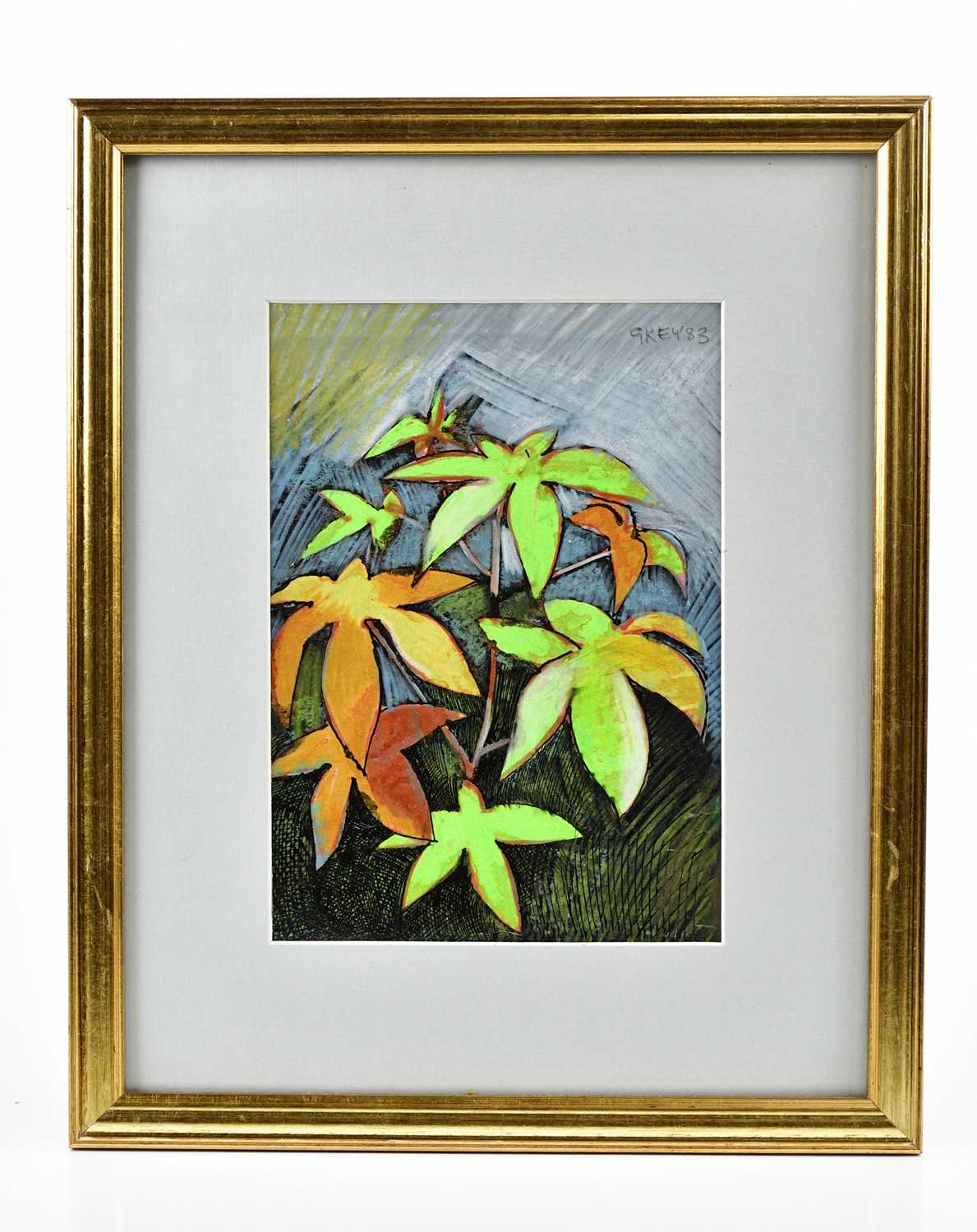 † GEOFFREY KEY (born 1941); mixed media, 'Plant Study', signed and dated 83, bears label verso, 24 x
