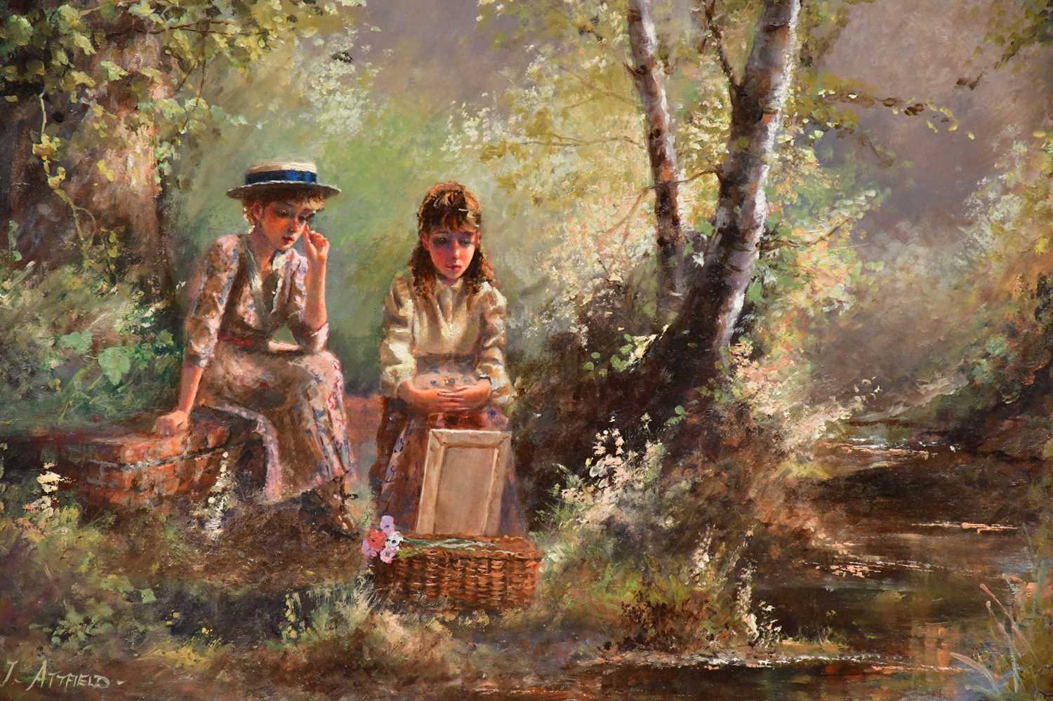 † PAUL ATTFIELD (born 1950); a pair of oils on board, children in landscape scenes, signed, 39 x - Bild 3 aus 4