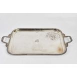 JAMES DEAKIN & SONS; a George V hallmarked silver twin handled butler's tray with cast beaded rim,