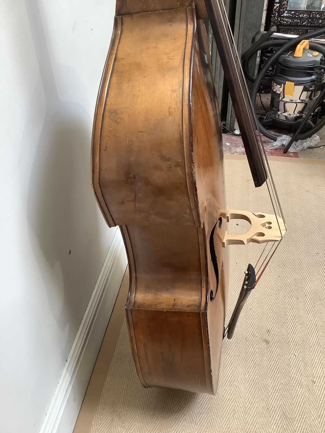 A double bass, possibly German, with 110cm two piece back, overall length 190cm. - Image 4 of 8