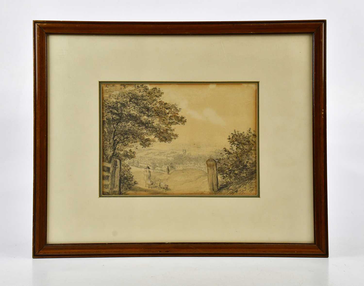 E MORANT; pencil drawing, 'The View of the Hare and Hound, Middleton', unsigned, 16 x 22cm, framed