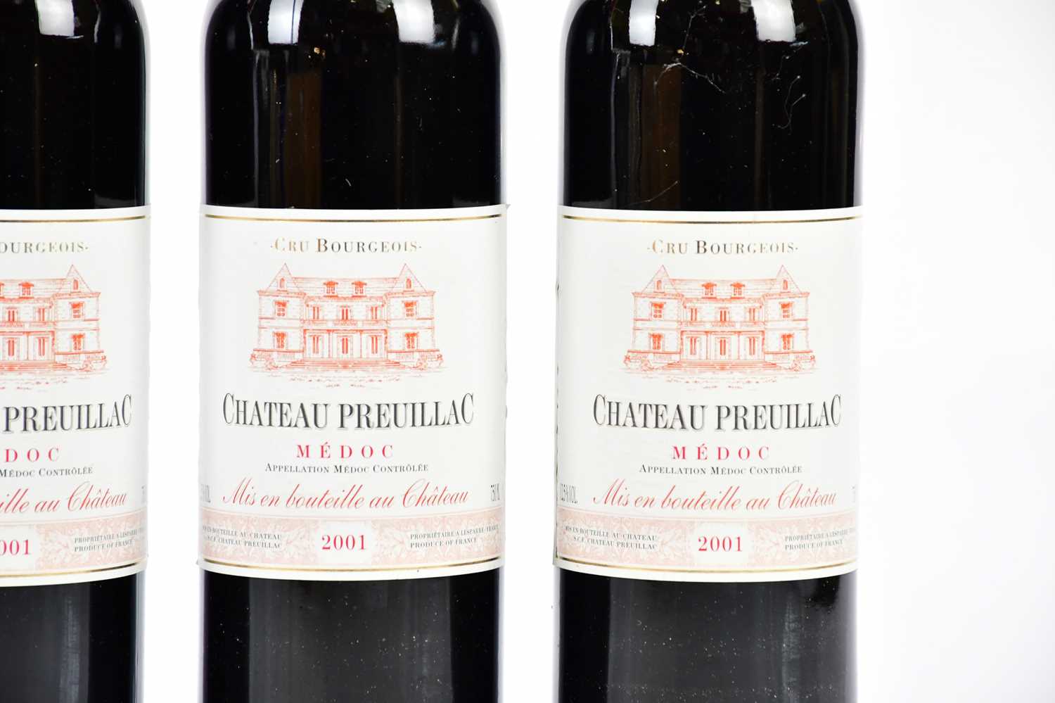 RED WINE; four bottles Château Preuillac Medoc, mis en Bouteille au Château, 2001, in wooden - Image 3 of 4