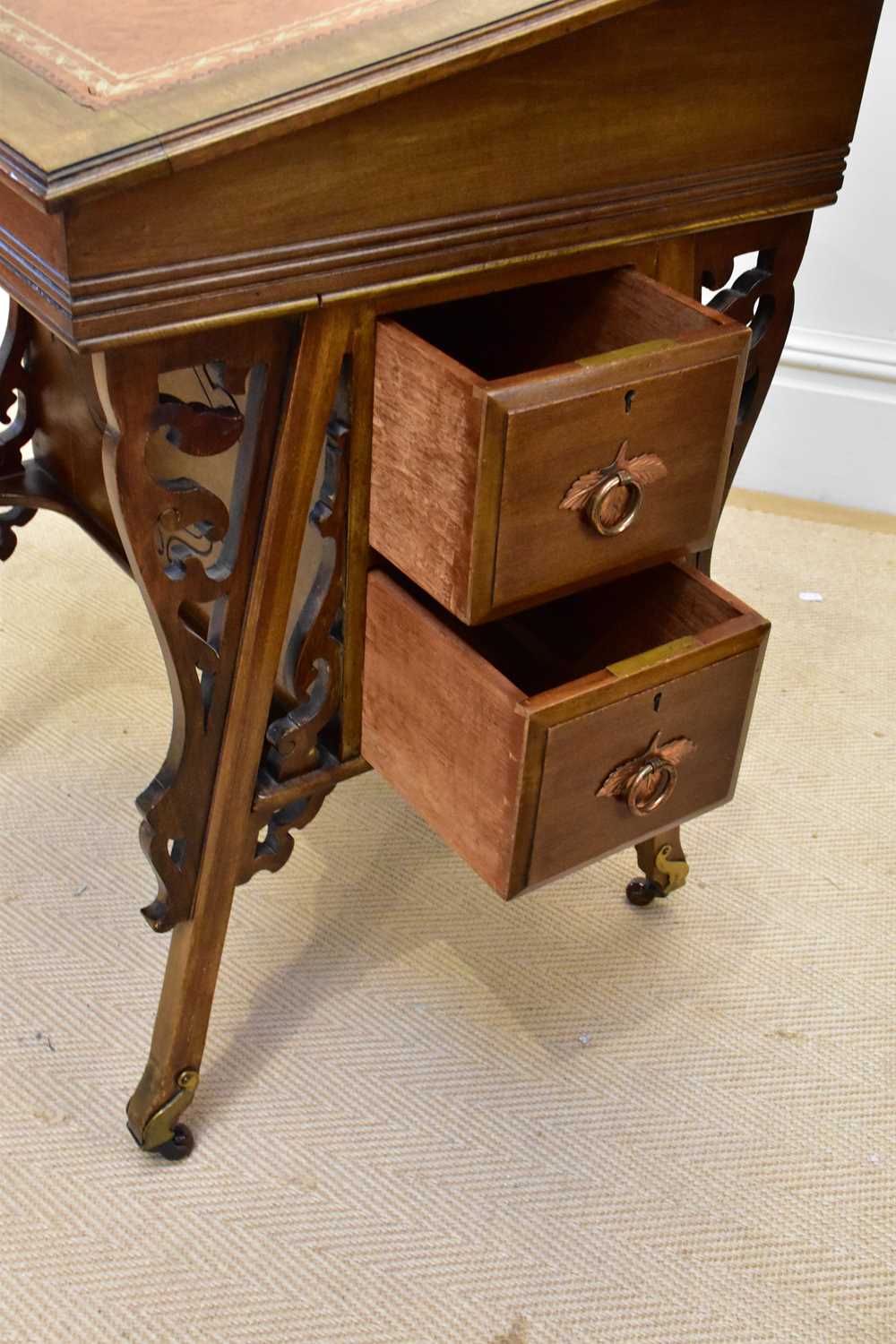 An Edwardian mahogany Davenport style desk, with two drawers and two faux drawers, with fitted - Image 4 of 4