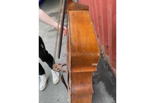 A double bass, possibly German, with two-piece back, 111cm to top of button, in need of restoration. - Image 11 of 25