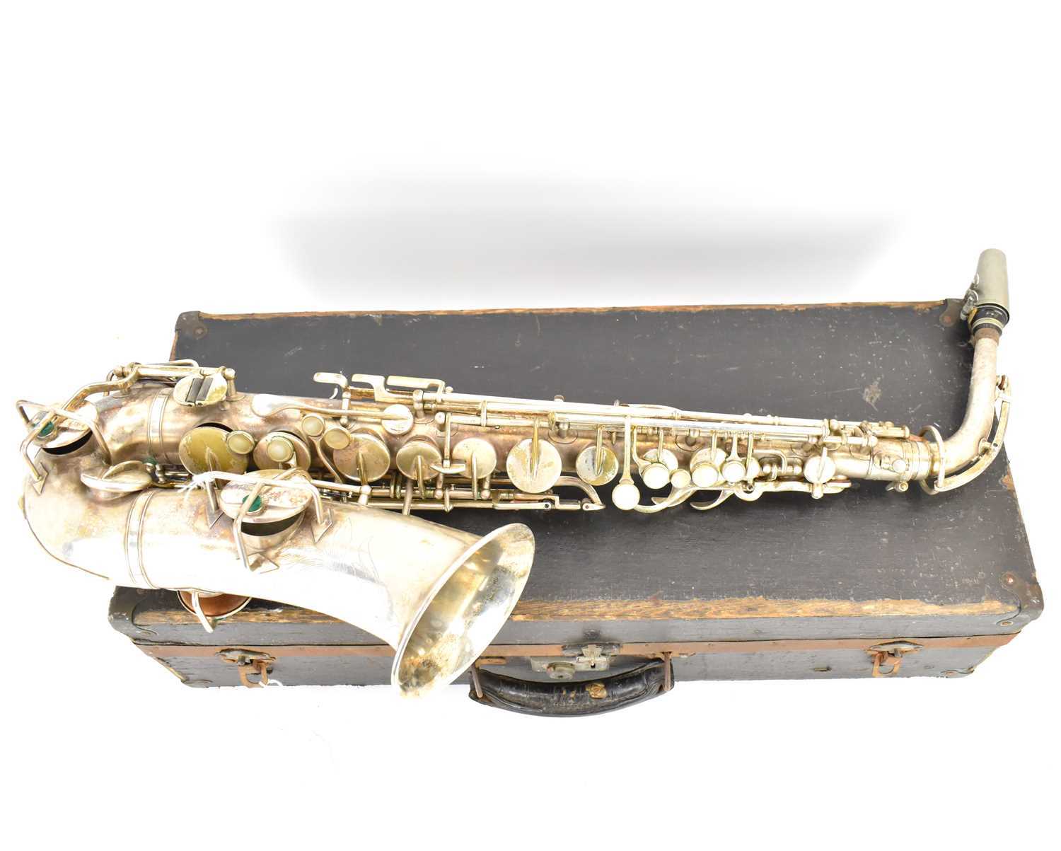 THE BUESCHER; a silver plated alto saxophone, marked 'True-Tone, Low Pitch', serial no. 245116, with - Image 3 of 6