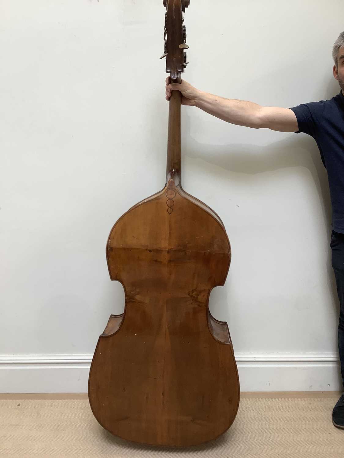 A double bass, possibly German, with 110cm two piece back, overall length 190cm. - Image 8 of 8