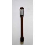 J BLATT, BRIGHTON; a mahogany bowfront stick barometer, with silvered dial, length 92cm.