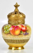 HARRY AYRTON FOR ROYAL WORCESTER; a hand painted potpourri and associated cover, painted with fruit,