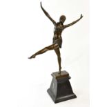 A large Art Deco style bronze figure of dancing female, on marble base, height 60cm.